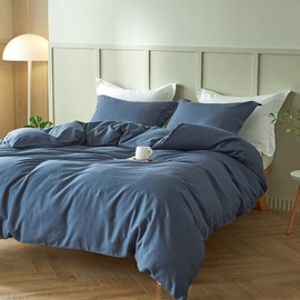 Simple&Opulence French Linen Duvet Cover Set 104"x 92"- 3 Pieces (1 Comforter Cover,2 Pillowcases)-Natural Flax Cotton Blend-Solid Color Breathable Farmhouse Bedding-Navy Blue, King