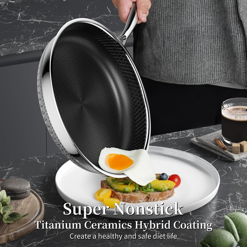 Innerwell Nonstick Titanium Ceramics Stainless Steel Frying Pan Set, 6