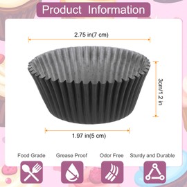 HARFINGTON 200 Count Cupcake Liners Black Cupcake Cups Standard Size Muffins Liners Papers Baking Cups Wrappers Greaseproof for Party Wedding Birthday