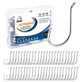 UCEC Fishing Hooks Octopus Hooks for Saltwater Freshwater High Carbon Steel Offset Circle Octopus Catfish Hooks for Catfish Trout Fishing Size 1/0 3/0 5/0, 50pcs/Box