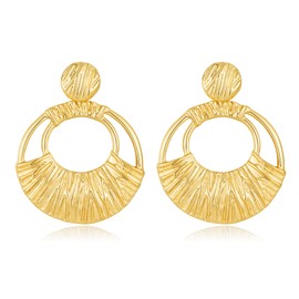 Gold Textured Hoop Dangle Earrings Retro Statement Rope Filigree Double Hoop Geometric Drop Earrings for Women