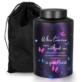 Abooxiu 10 Inches Cremation Urns for Human Ashes Keepsakes Urns Purple Butterfly Urn for Human Ashes Decorative Urns for Adult Male Memorial Stainless Steel Funeral Burial Um - Up to 200 lbs