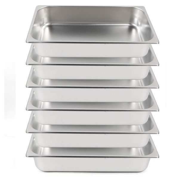 DYRABREST 6Pcs 4" Deep Steam Table Pans Full Size 20" x 12" x 4" Stainless Steel Steam Table Chafing Pans Anti-Jam Steam Table Pan Hotel Buffet Food Pans for Hotels,Restaurant