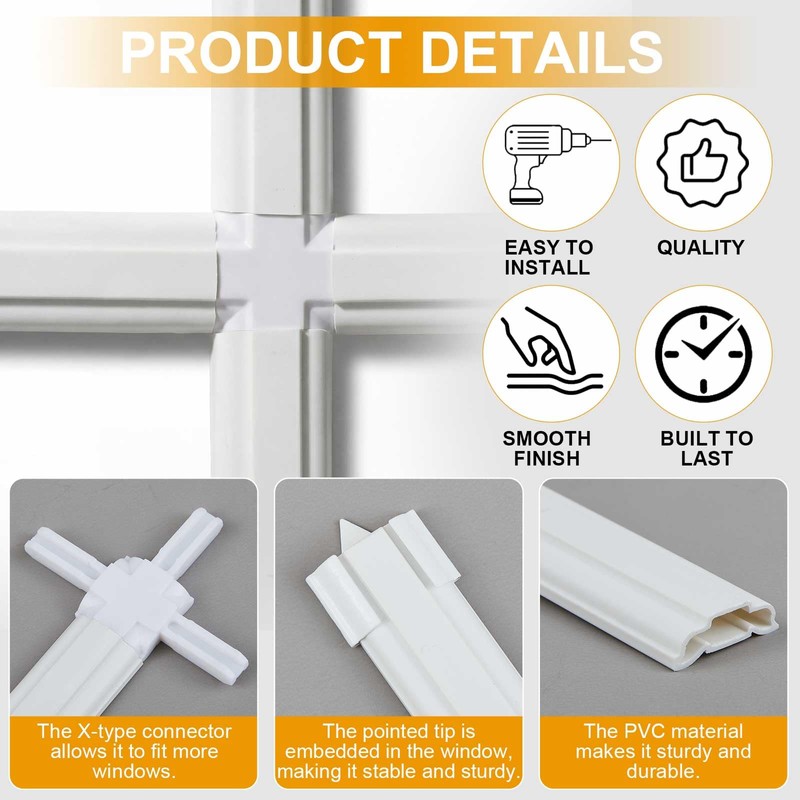 Maasechs 12 Pcs 24" Plastic Window Grille Inserts White Window