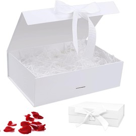 KERANEET Gift Box 21 x 17 x 7 cm Gift Box with Lid Gift Box Birthday Gift Box for Weddings Birthdays Anniversaries - White