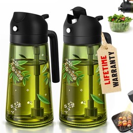 COOLMI Oil Sprayer for Cooking, 2 in 1 Olive Oil Dispenser Bottle Set for Kitchen, Food-Grade Glass Green Oil Vinegar Bottle Container - 16OZ/470ML Set of 2 (Black)
