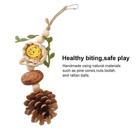 2PCS Chew Toys for Parrots, Natural Pine Cones & Rattan Balls Bird Enrichment Activity, Boredom Relief Biting Foraging Toy with Braid, Beak Grinding String for Cockatiels, Budgies, Lovebirds