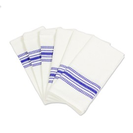 NOVICA Artisan Handmade Cotton Napkins Striped 100 from Guatemala Set of 6 Blue Ivory Tableware Linens Rings Woven [ 21.25in L x 20.5in W] ' Peaceful Stripes' Set of 6