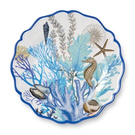 Blue Lagoon Melamine Dinner Plates Set of 4 – 11" Coastal Blues and Coral White Design, Perfect for Indoor and Outdoor Dining, BPA-Free and Dishwasher Safe