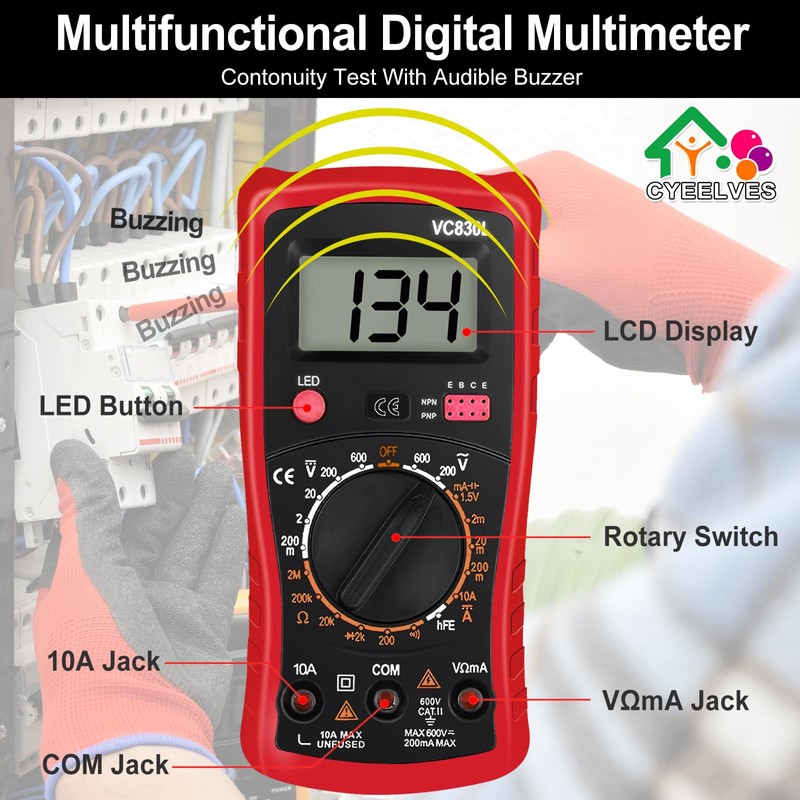 Pocket Digital Multimeter, Multifunction Battery Tester with LCD Backlight Display,