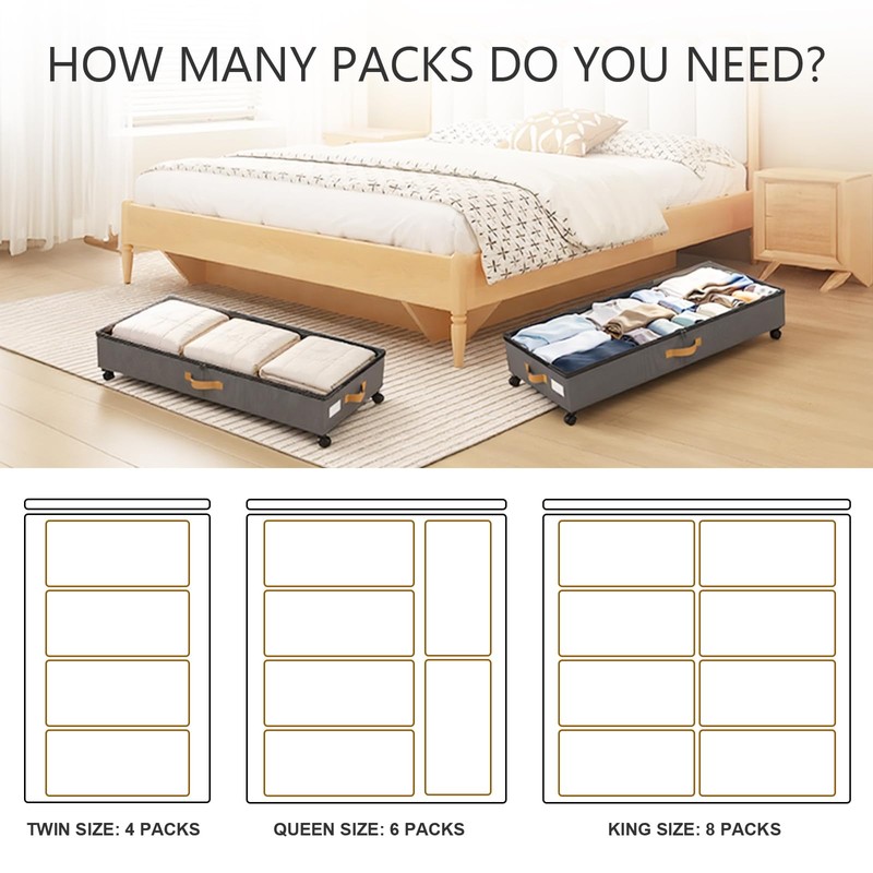 Under Bed Storage with Wheels 2-Pack, 75L XXL Under the