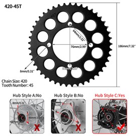 RUTU 420 Chain Sprocket Rear Sprocket 45 Tooth 76mm for Chinese 50 70 90 110 125 140cc 150 160 170 Cc Apollo RFZ CRF50 XR50 SDG IMR SSR YCF Kayo Thumpstar Coolster Pit Dirt Motor Bike Motorcycle