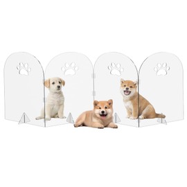 Acrylic Dog Gate Thickened Clear Pet Fence Foldable Freestanding Indoor Barrier for Puppies, Kittens (4 Panels - 80''W x 24''H)