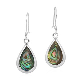 AeraVida Classic Teardrops of Abalone Shell Inlay .925 Sterling Silver Dangle Earrings | Stylish Sterling Silver Dangle Earring for Women | Vintage Jewelry Gift