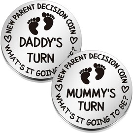 Hicarer 2 Pcs Funny Baby Gift New Parents Decision Coin New Mom Gifts Double Sided Decision Making Coin New Pregnancy Gift for First Time Mom Dad Push Present for Christmas (Silver)