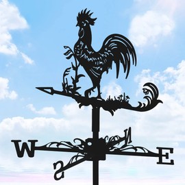 Stainless Steel Weather Vane, Rooster Metal Weathervanes Garden Chicken Wind Direction Indicator Farm Scene Weathercock for Outdoor Roof Garden Courtyard Farmhouse Decoration (Rooster)