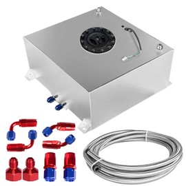 Dexepe Universal 15 Gallon 60L Fuel Cell Polished Aluminum Fuel Tank with Cap/Level Sender/12FT Oil Feed Line Silver