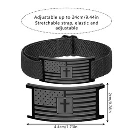 Mikovivi American Flag Cross Bracelet, Black Elastic Strap Bible Verse Christian Bracelets Patriotic Military Jewelry Gifts for Men Teenager Boys