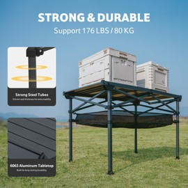 Naturehike Folding Camping Table, Spacious Tabletop Area for 4-6 Person, Portable Aluminum Camp Table for Outdoor, Camping, Picnic, Beach, Carry Bag