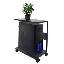 BJTDLLX 2-Tier Metal PC Desktop Holder CPU Stand Computer Tower with Lockable Caster Wheel, 2-Layer Computer Tower Stand Under Desk Fits Most PC, 19.69 * 9.45 * 23.62in
