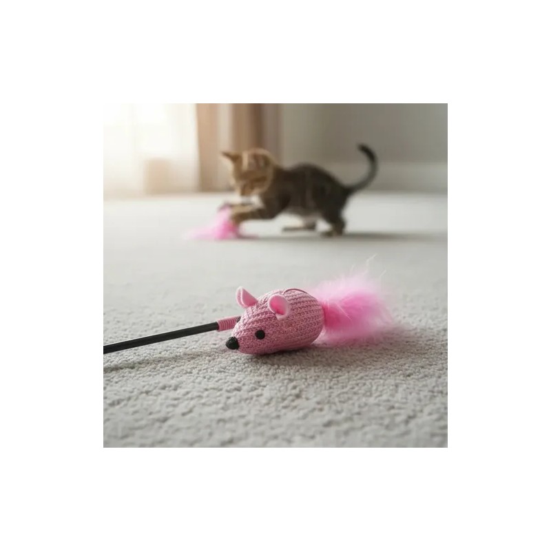 Varita Con Ratón De Juguete Para Gato Interactiva Cascabel