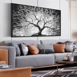 Tree Canvas Wall Art for Living Room - Black and White Pictures Wall Art for bedroom - Black with Framed Home Office Decor Size 29" x 59"