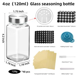 4 OZ Glass Spice Jars with 304 Stainless steel Caps, Glass Jars with Minimalist Farmhouse Spice Labels Stickers, Collapsible Funnel, Seasoning Storage Bottles for Spice Rack, Cabinet, Drawer (36)