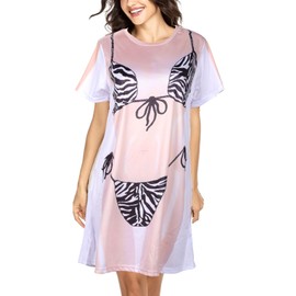 Beach Coverups Women Cover ups for Swimwear Women Short Sleeve Funny Swim Beach Cover up Bikini Coverups Beach Tshirt Dress (Black, L)