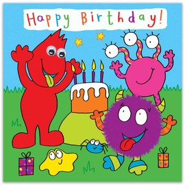 Twizler Birthday Card for Kids Cute Monster Party Handmade Googly Eyes - Kids Birthday Card - Birthday Card for Boys - Girls