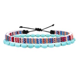 YSJCHEBS 2 Piece Boho Bracelet Set, Bracelet Set, Rope Bracelet with Stones, Rope Bracelet Surfer Nautical Bracelet, Blue Turquoise Necklace
