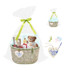 PerYoLyf Baskets for Gifts Empty Large Woven Bamboo Basket with Handles for Baby Shower Birthday Party，Creative Wrapping with Cellophane Wrap Bags Creative Gift Tag Tissue paper
