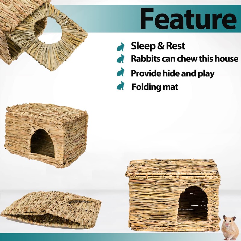 HERCOCCI Extra Large Grass House for Rabbit, Foldable & Comfortable