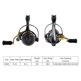 Taigek Fishing Spinning Reel 3000 Size, 5.2:1 Gear Ratio, 8+1 Stainless BB for Saltwater and Freshwater Spinning Reels, 12.5LB Max Drag Powerful Surf Fishing Reel