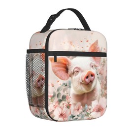 Plistiz Floral Pig Lunch Box for Women Men, Insulated Lunch Box, Reusable Lunch Bag for Office, Work, Picnic, Travel