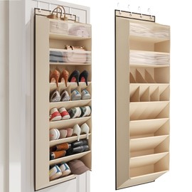 Mefirt Over the Door Shoe Organizer, Hanging Shoe Organizers with 8 Tier Large Deep Pockets, Hanging Organization for Closet Shoe Organizer for Wall, Beige Shoe Holder 1 Pack ﻿