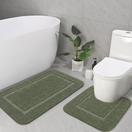 LOCHAS Bathroom Rug Set Sage Green, Soft Bath Rug Set 2 Piece Set, Toilet Mat U-Shaped 20x20 and 34x20 Bath Rugs, Quickly Dry Mats for Bathroom, Tub, Washable, Super Absorbent Floor Mat