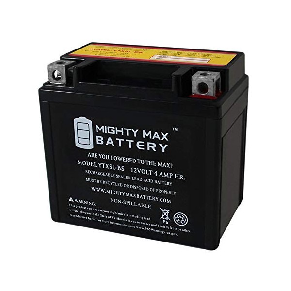 YTX5L-BS MOTORCYCLE BATTERY REPLACEMENT - 12V 4AH - 80 CCA - Mighty Max Battery brand product