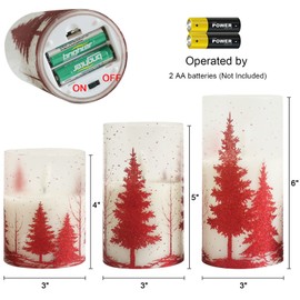 Wondise Glass Flameless Candles with Remote and Timer, Battery Operated Pine Tree Decals Pillar Candles for Home Decoration, Set of 3(D3 x H4/5/6 Inch)
