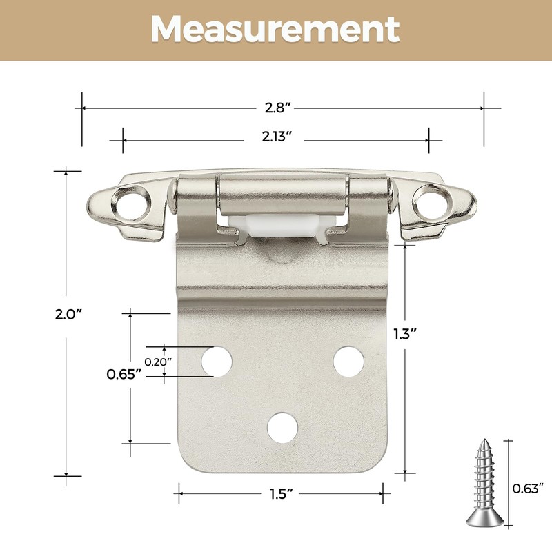 4 Pack 2 Pair Brushed Nickel Cabinet Hinges - 3/8