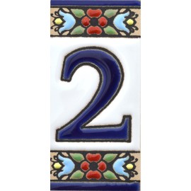 House Numbers 3 inch. Handpainted House Number Tiles for Signs, addresses and Names. Address Numbers for Houses. House Address Numbers and Letters. Design Flores Mini 2,87" x 1,38" (Number 2)