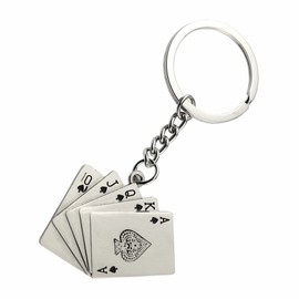 Komonee Poker Hand Metal Key Chain Texas Holdem Royal Flush Key Ring Casino Playing Cards Present Key Chain Lucky Charm Novelty Gift Keyring