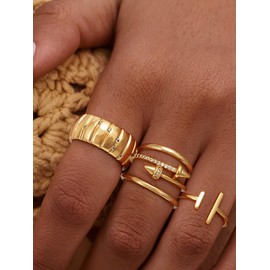 GNIRTSI Gold Arrow Ring for Women Spike 14K Gold Plated Minimalist Stack Diamond Cubic Zirconia Thin Band Finger Jewelry Size 8