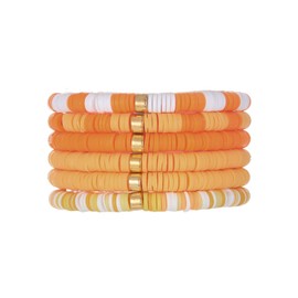 Surfer Colorful Clay Beads Stretch Bracelets Bohemian Stackable Gold Beads Vinyl Disc Elastic Bracelets Multilayer Summer Beach Jewelry Set-orange