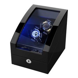 TRIPLE TREE Double Watch Winder+ 3 Soft Leather Watch Pillows LED Automatic Watches Winding Box Wood Shell Mechanical Watch Shaker Japanese Quiet Motor Watch Spinner Case Fit Lady and Man Watches