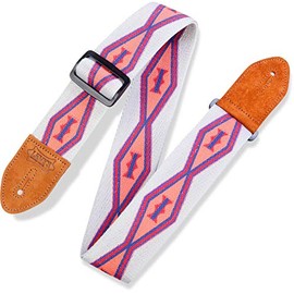2" Polyester Guitar Strap With Suede Leather Ends with Black Plastic Loop And Slide. Adjustable from 35" to 60". White An Orange Color.