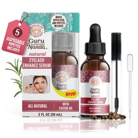 GuruNanda- Suero potenciador de pestañas con aceite de ricino natural y aceite de romero con aplicador de pincel, ayuda a las cejas y