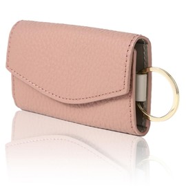 LASIEM Women's Key Case, Keychain, Compatible with Smart Keys, Genuine Leather, "Dull Color", 4 Layers, Compact Key Case, Dusty Pink x Greige