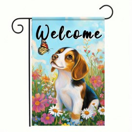 BlissYard Welcome Garden Flag Double Sided 12x18 Inch Cute Beagle Dog Flowers Seasonal Spring Small Flags For Outside Outdoor Decor Yard Farmhouse Holiday Spring Summer Decorations Yard Flags