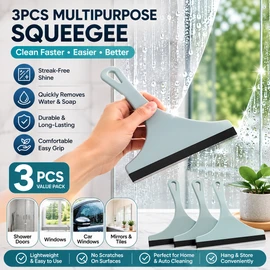 3-Piece Shower Squeegee Set for Glass Cleaning – Multipurpose Water Wiper for Windows, Mirrors & Car Glass