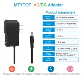 6V 1A 1000mA DC Power Supply Adapter 100V-240V AC to DC 6 Volt 1Amp 0.5A Replacement Power Cord Power Adapter USB Type C with 8TIPS for Trash Can Doorbell Alarm Monitor Electronic Scale Radio Speaker